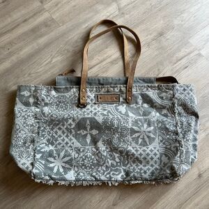 Myra Bag XL Boho Upcycled Mixed Pattern Cotton Canvas Fringe Trim Tote Bag